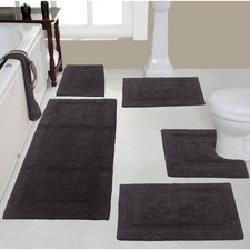 Classy 100 Cotton Bath Rugs Set, Machine Wash, 5-Pcs Set with Contour, Gray