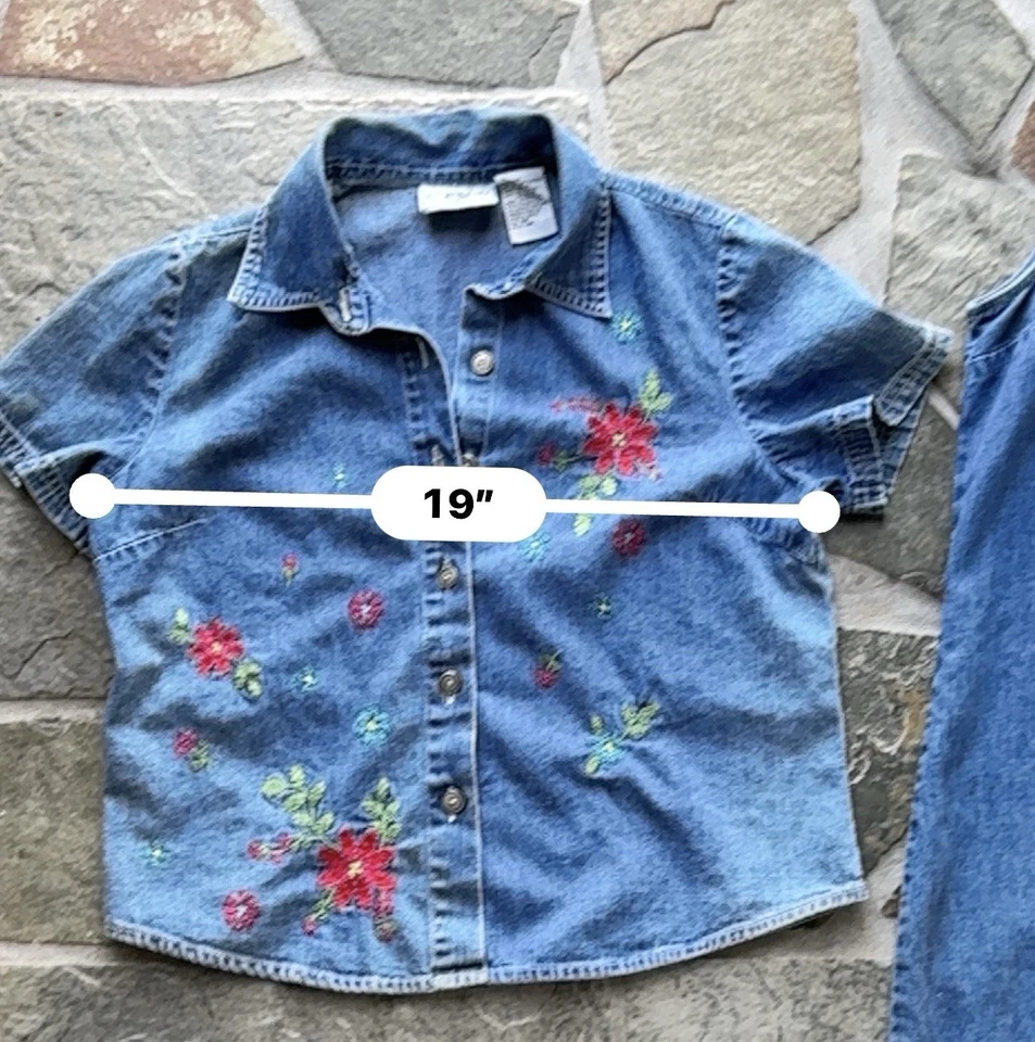 VTG Studio Ease Denim Maxi Dress Jacket Set Sz 10P Western Boho 90s Embroidered - Image 4 of 4