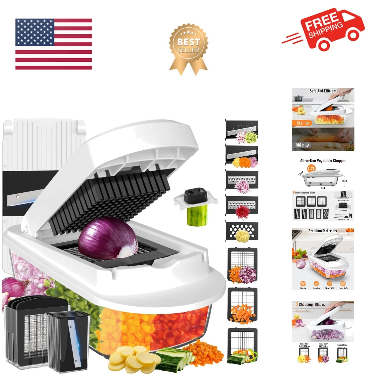 8 Blade All-in-1 Vegetable Chopper Mandoline Slicer with Container, Food Chop...
Opens in a new wind