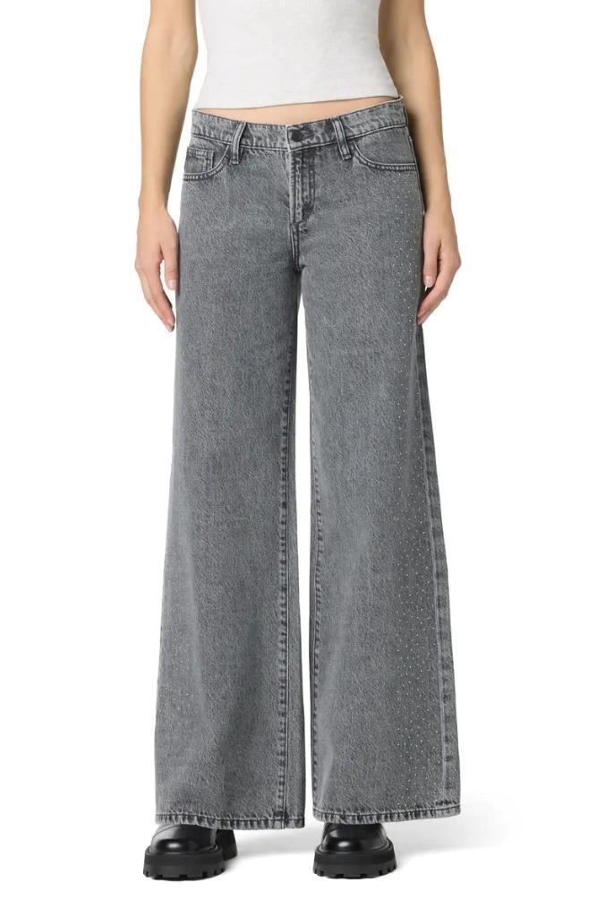 $248 - JOE'S Crystal Embellished Low Rise Wide Leg Jeans in Cyrstal Grey Size 32