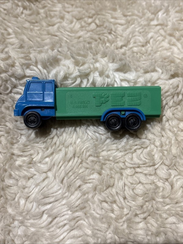 Vintage Pez Semi Truck Dispenser, Blue Cab, Green Trailer, No Feet, Slovenia