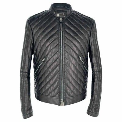Tom Ford Slim-Fit Cropped Quilted Biker Jacket In  Leather Men Black Size 52