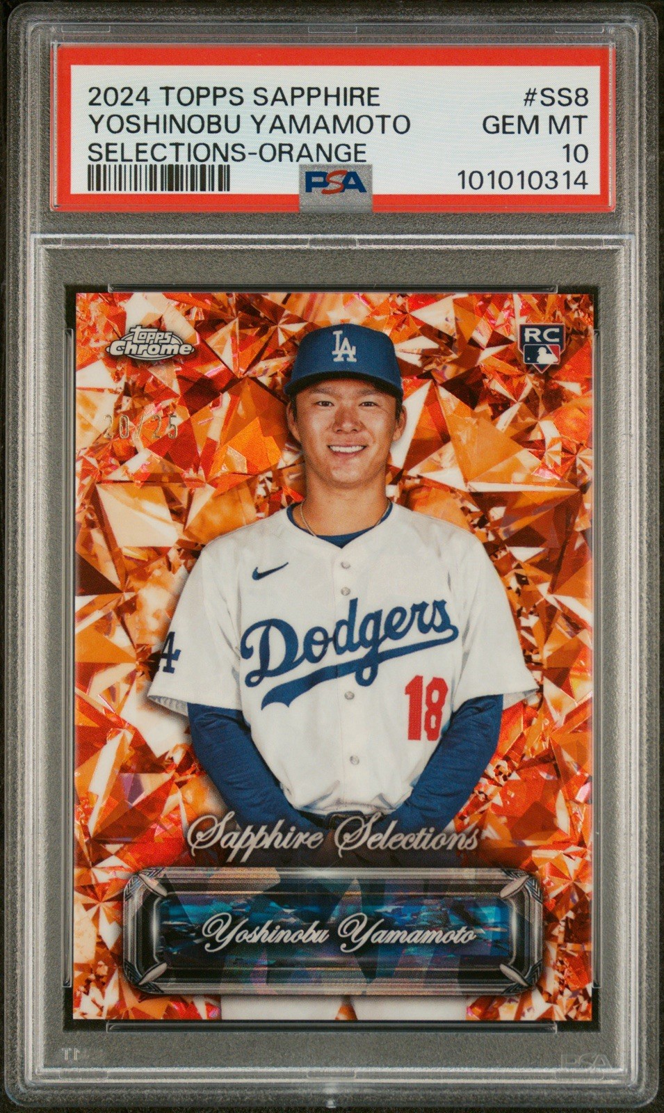 2024 TOPPS CHROME SAPPHIRE SAPPHIRE SELECTIONS YOSHINOBU YAMAMOTO /25 PSA 10