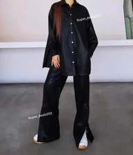 Womens Black Soft Lambskin Leather Pants Party Flared Trousers Classy Style