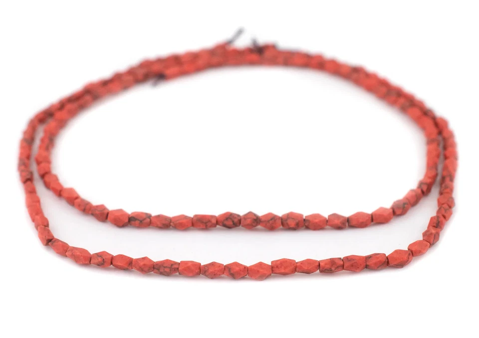 Cuentas de piedra afganas rectangulares facetadas estilo coral 4 mm rojo Afganistán Foto 3 de 4