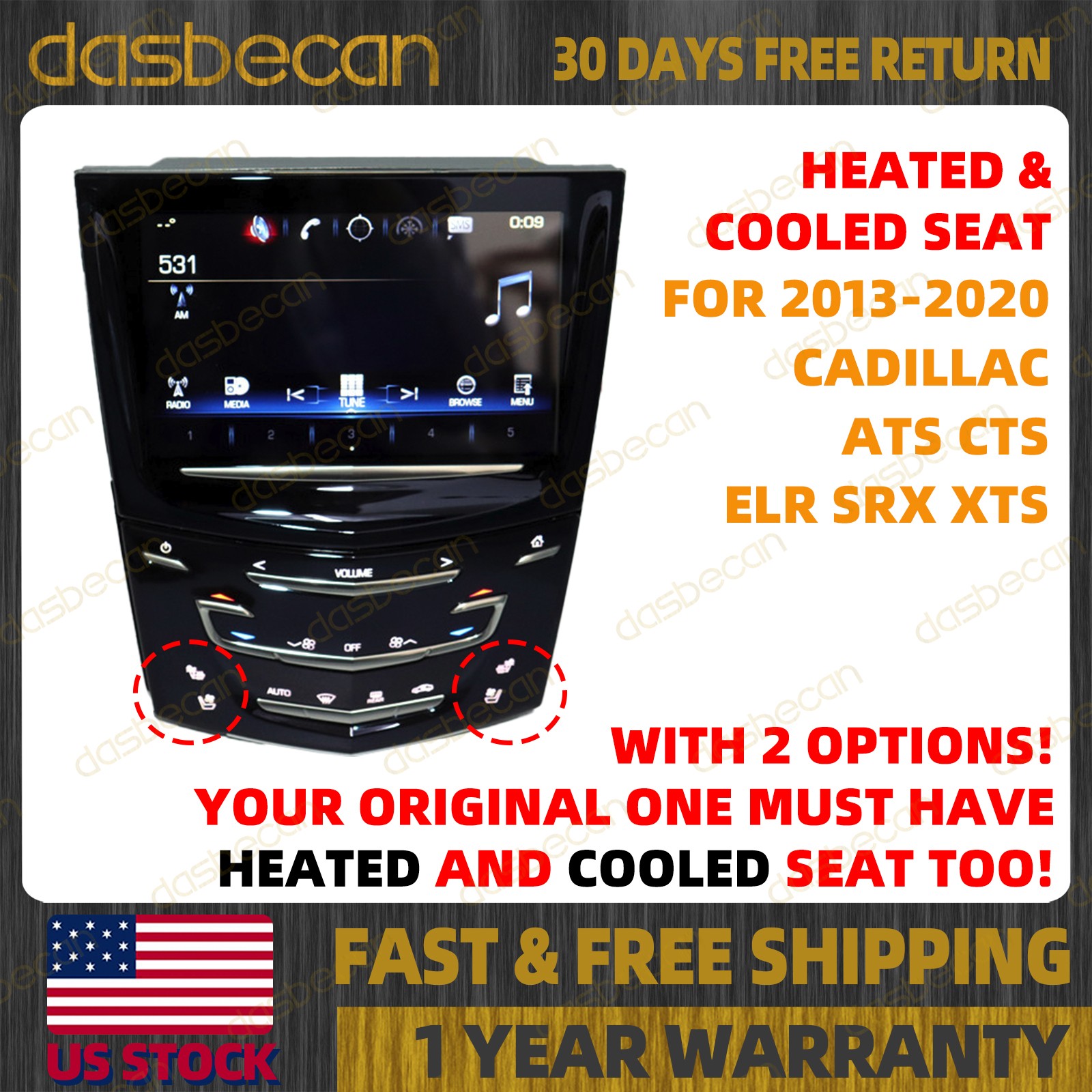 CUE System Touch Screen Nav Radio w/ Heated & Cooled for Cadillac ATS CTS XTS