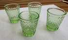 VTG 4 Federal Glass Depression Shot Glasses Green Thumb Print Uranium? Deco Era