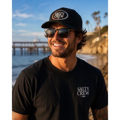Salty Crew Trucker Hat A Frame 5 Panel Black Embroidered Oval Logo New