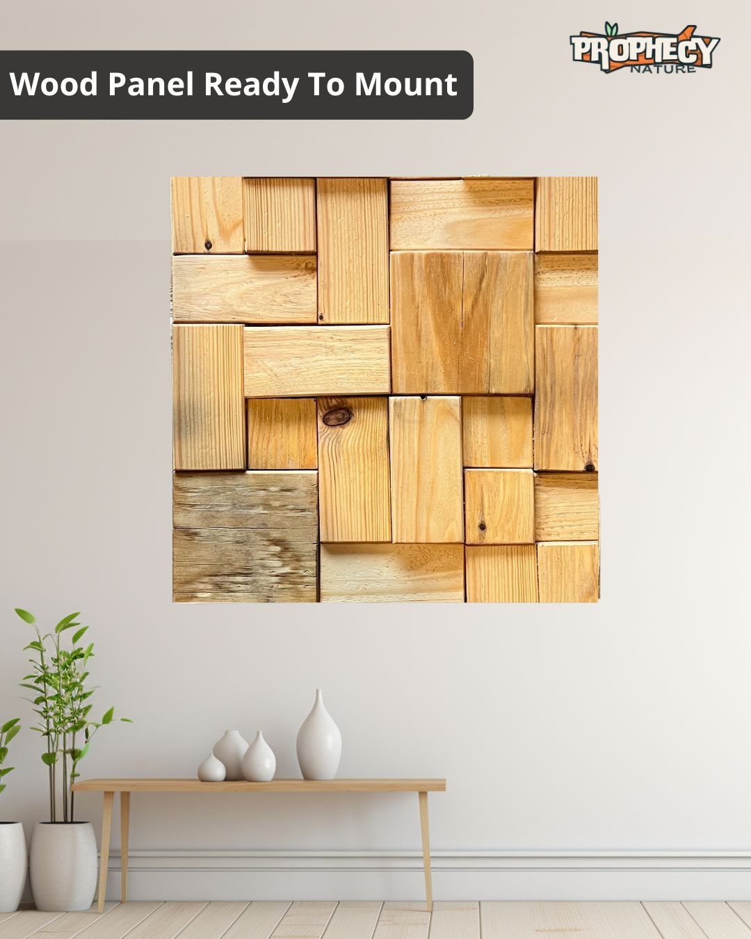 12”x12” Solid Wood Wall Panel – Decorative 3D Wooden Art Panel – Ready to Mount 