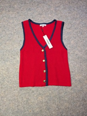 NWT Vigoss Size Medium Red Button Front Sweater Vest Classic Preppy USA