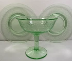 3 Piece Set Green Depression Glass 4" Compote and 5.75" Plates Dessert