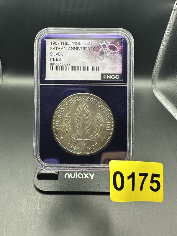 1967 Philippines Peso Bataan Anniversary Silver NGC PL63