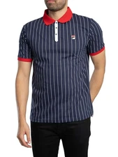 Fila Men's Classic Vintage Striped Polo Shirt, Blue
