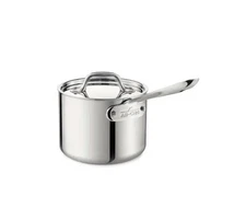 New All Clad D3 NONSTICK 2 qt Polished Stainless Steel Saucepan with Lid and Tag