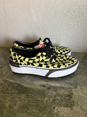 Vans Era Stacked Sneakers W-10/M-8.5 Green Black Warp Check Glow Platform Skate