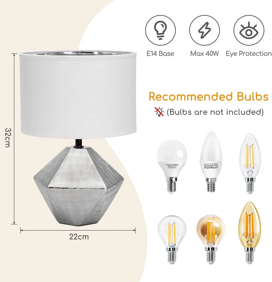 Lampada Da Comodino, Moderna Lampada Da Tavolo Base in Ceramica Paralume in Stof - Immagine 4 di 4