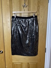 Moschino Cheap & Chic Skirt 14 Silver Sequin Black Pencil Knee Christmas Party