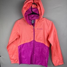 Columbia Youth M Omnishield Rain Jacket 10/12 Hooded Windbreaker Pink