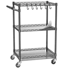 Metal Compact Storage Cart with Wheels 3 Tier Rolling Utility Steel Wire Carts