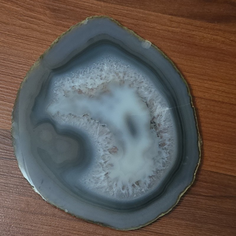 Polished Gray & White Banded Agate Geode Slice Slab Banded Stone