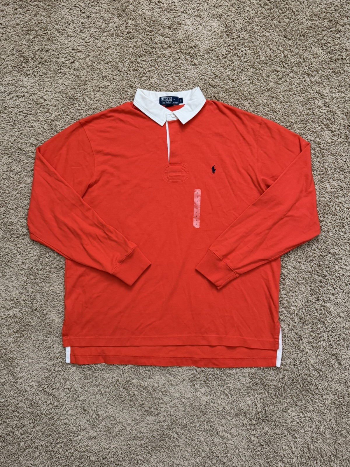 NEW Vintage 90s Polo Ralph Lauren Rugby Orange Long Sleeve Shirt Sweatshirt Sz L
