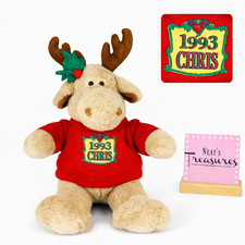 Vintage 1992 Commonwealth CHRIS MOOSE Tan Brown Red Sweater 16 Christmas Plush