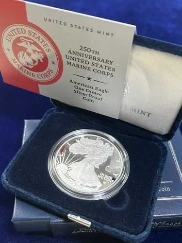 2025-P American Silver Eagle Proof Marine Corps 250th Box & COA (Exact Coin )