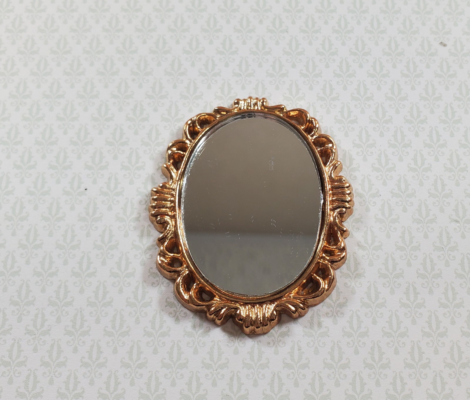 Dollhouse Small Oval Mirror with Fancy Gold Frame 1:12 Scale Miniature Accessory