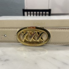 Paloma Picasso Vintage Ivory Leather Belt Gold Tone XXX Buckle Large AS IS