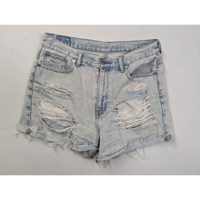 American Eagle Womens Mom Short 6 Distressed High Rise Light Wash Denim
