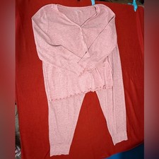 Loft Sleep Waffle-Knit 2 Piece Pajama Loungewear Set Sz XXL VNeck Heathered Pink