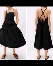 Everlane The Pinafore Midi Dress Jacquard in Black 8 Lace Up Back Tiered