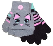 Capelli New York Girls 2 Pr Cat Knit Fingerless Mittens Gloves Set S/M Age 4-6