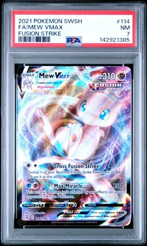 2021 POKEMON SWORD & SHIELD FUSION STRIKE #114 FULL ART/MEW VMAX PSA 7