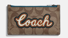 NWT COACH F76866 ZIP CARD CASE IN SIGNATURE CANVAS WITH COACH SCRIPT 98