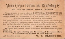 Vintage Steam Carpet Beating & Renovating Co Trade Card 258 Columbus Ave, Boston