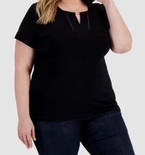 $36 Karen Scott Women's Black Cotton Embellished Top Plus Size 3X