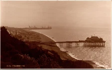 Postcard Folkestone England Aerial View Ocean and Pier Real Photo RPPC
