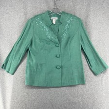Miss Dorby Jacquard Jacket Elegant Tapestry Embroidered Vintage Teal Green Sz 12