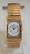 Women's Number Dial Gold Finish Stretch Band Fashion Dressy Casual Watch