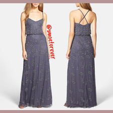 NEW Adrianna Papell Beaded Pearl Blouson Gown in Gunmetal [SZ 12 ] #M160