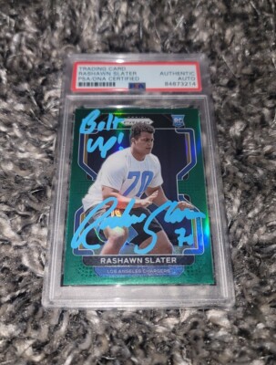 Rashawn Slater Signed 2021 Panini Prizm Football Green Rookie #431 ''Bolt Up'' PSA