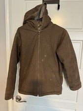 Blue Mountain Jacket Kids Size Large Brown Canvas Sherpa Lined Coat Full Zip