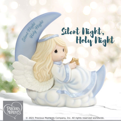   New PRECIOUS MOMENTS Figurine SILENT NIGHT HOLY NIGHT Angel Moon Cloud Star