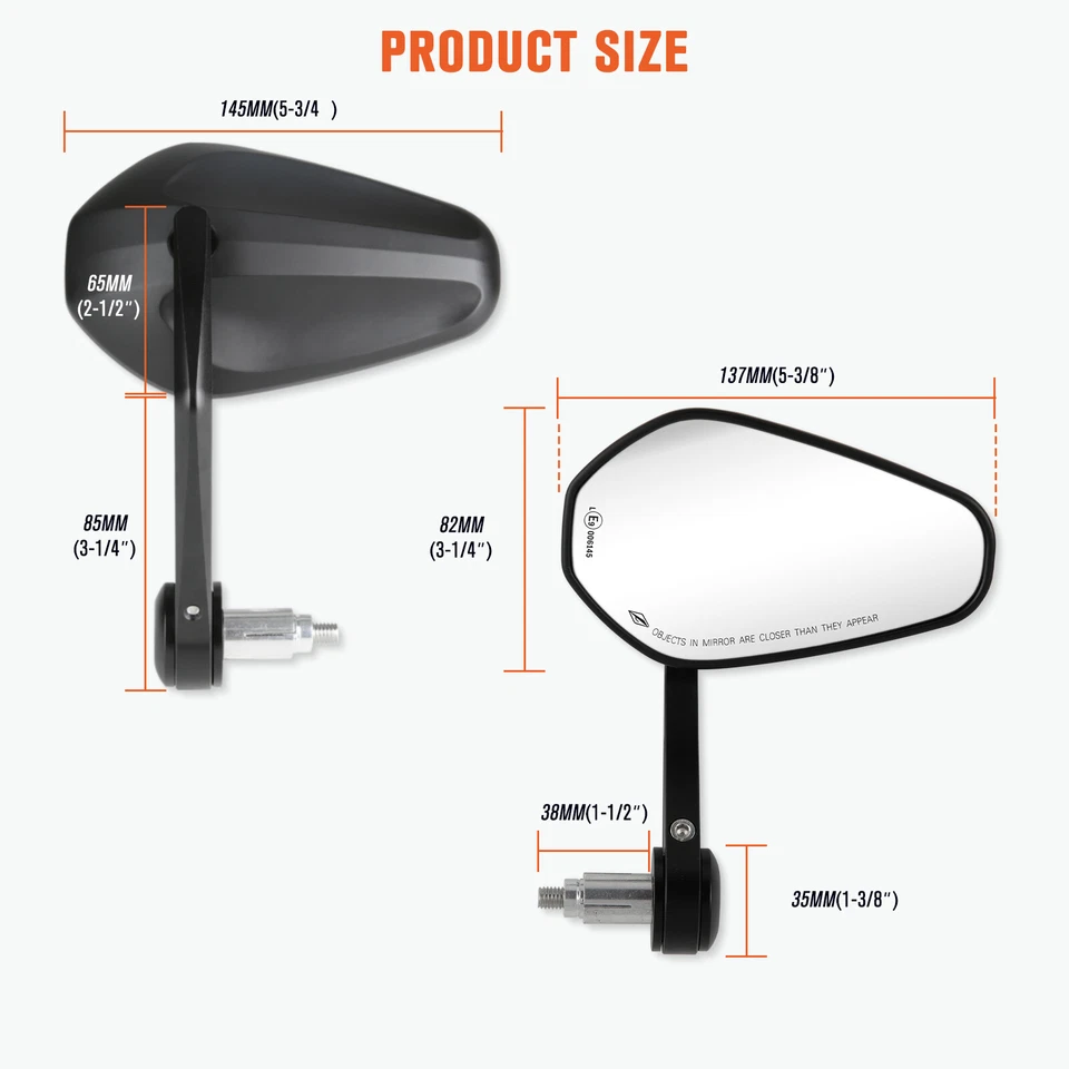 Espejo retrovisor lateral extremo manillar 7/8" para moto Ducati Diavel 1260 s Foto 2 de 4