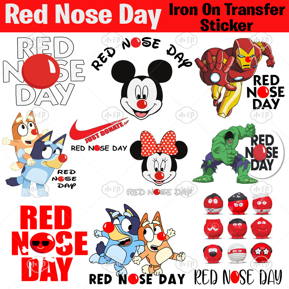 Red Nose Day Tshirt Iron On Transfers Minnie Mickey Comic Relief