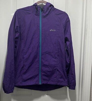 ASICS Women s Size M Purple Ultra Lightweight Packable Jacket Zip Up W/ Hood