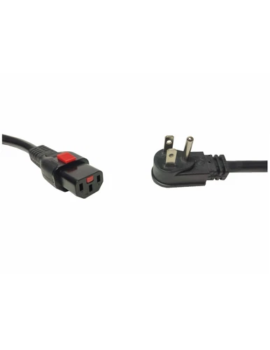 LOCKING IEC320-C13, 10 Foot 14 Gauge UL Power Cord 5-15P Slim Flat Plug C13 14/3