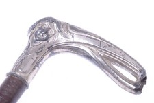ANTIQUE CANE WALKING STICK JUGENDSTIL SILVER HANDLE LEATHER SHAFT 87.5CM 34
