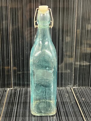 VINTAGE KILNER AQUABLAU GLAS SCHWENKVERSCHLUSS WASSERFLASCHE GEPRÄGT DEKORATIV